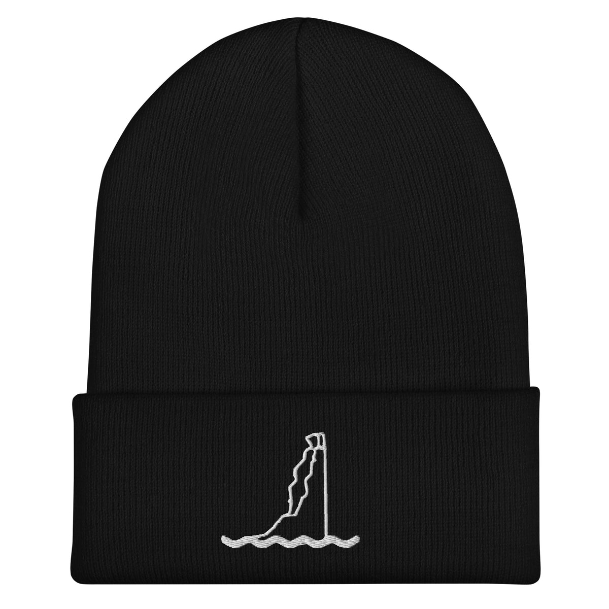 Gorro San Tomé Black negro de punto, vista frontal con bordado de la torre