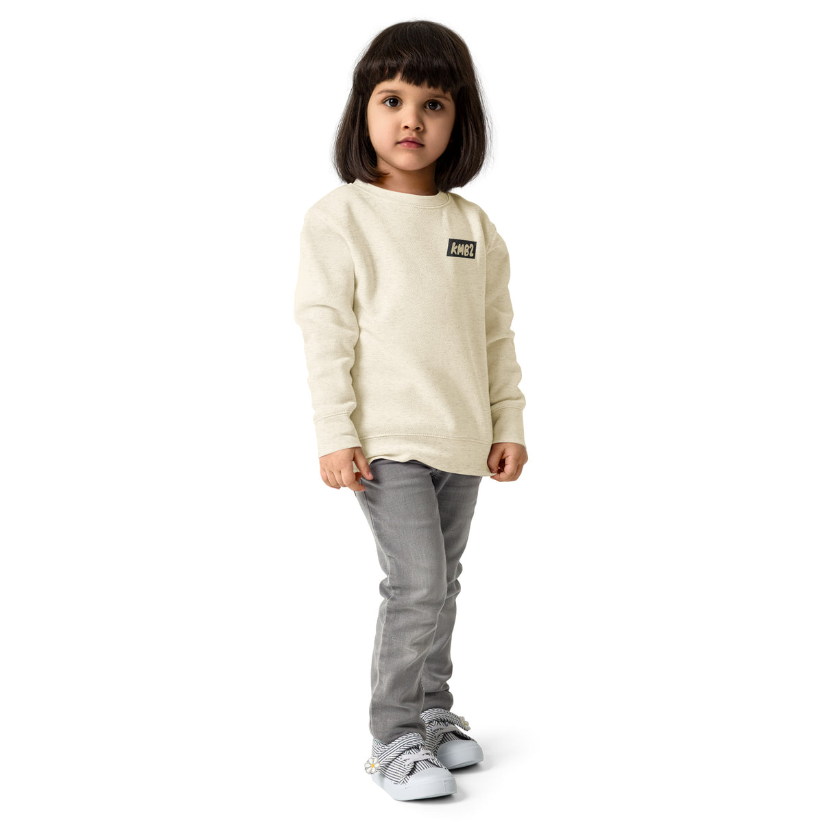Sudadera infantil San Tomé Black Edition en jaspeado natural, vista frontal en ángulo