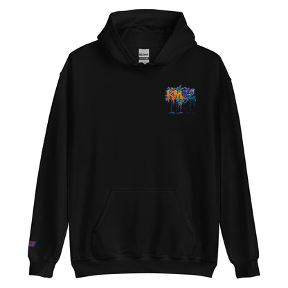 Sudadera con capucha KMB2 en negro, vista frontal con logo KMB2 en el pecho