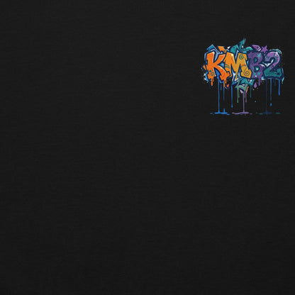 Sudadera con capucha KMB2 en negro, vista frontal con logo KMB2 en el pecho
