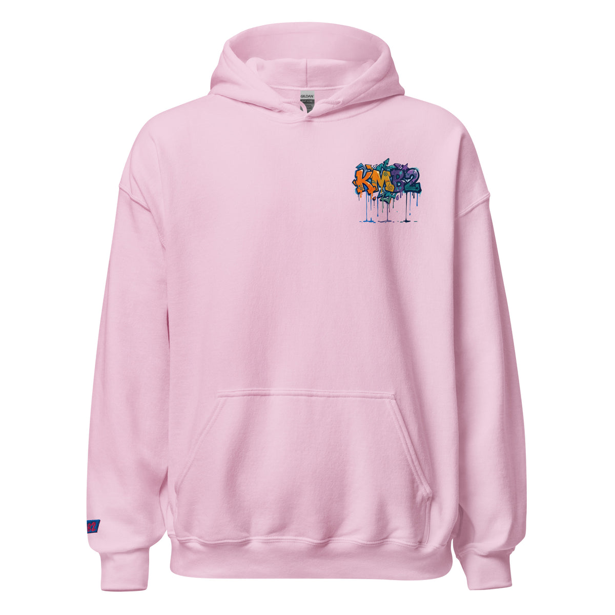 Sudadera con capucha KMB2 en rosa claro, vista frontal alternativa con logo KMB2