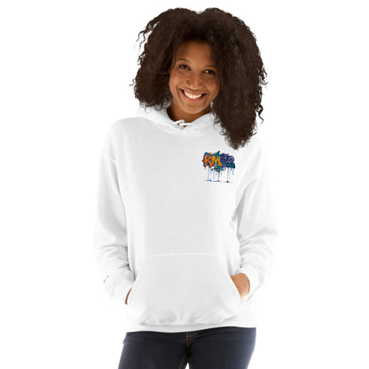 Sudadera con capucha KMB2 en blanco, vista frontal alternativa con logo KMB2