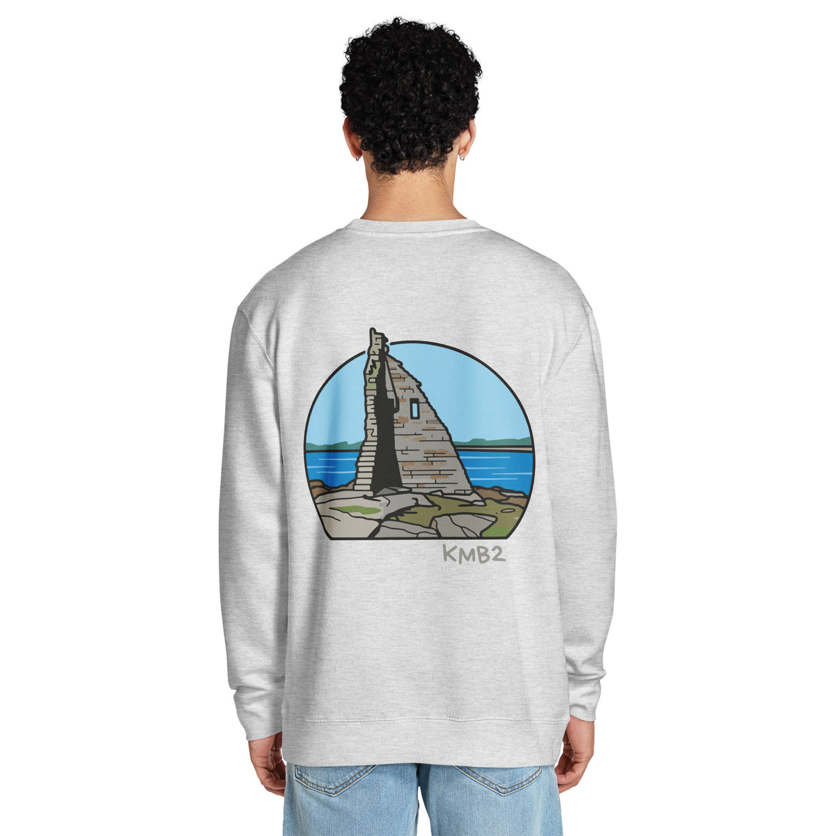 Sudadera San Tomé Premium en gris jaspeado, vista trasera
